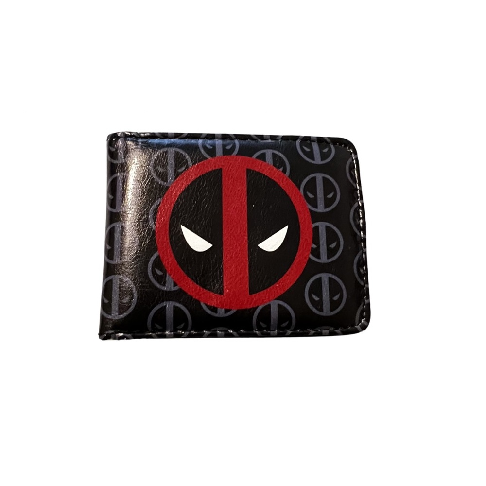 Marvel Deadpool Wallet Bi-Fold Black Red Logo Comic Superhero Gently Used